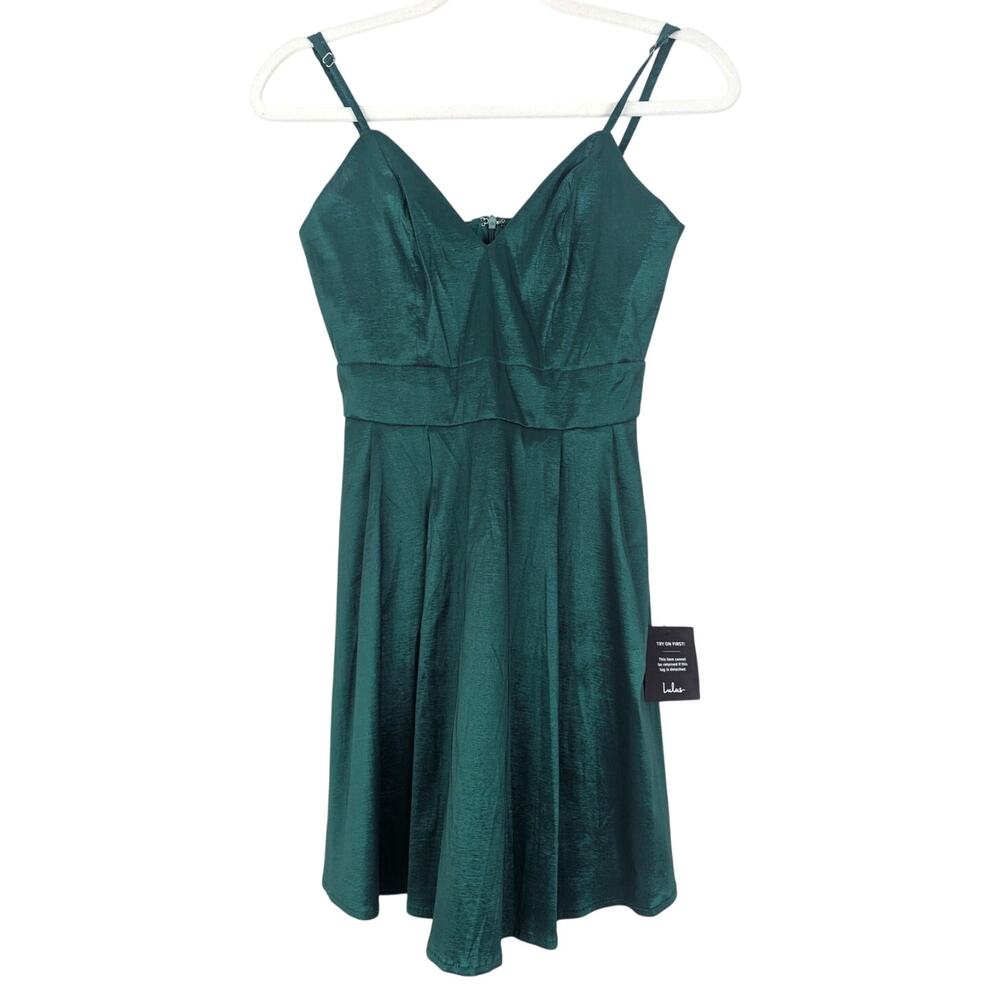 NWT Lulu's Emerald Green Metallic Skater Dress Size S  Holiday Party Mini